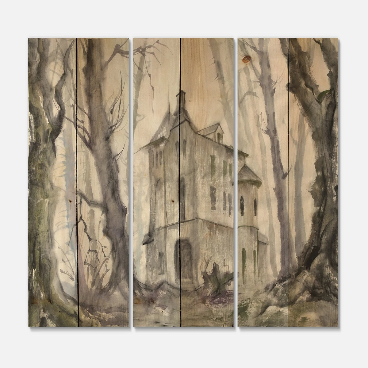 3 Panels 45 x 40 inches Print on Natural Pine Wood Z568