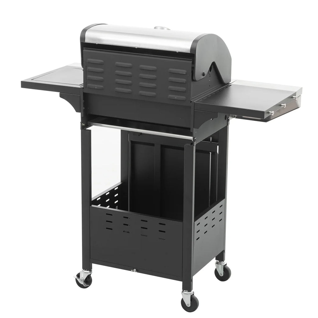 3 Burner Propane Gas Grill with Side Burner, Stainless Steel, Black D676