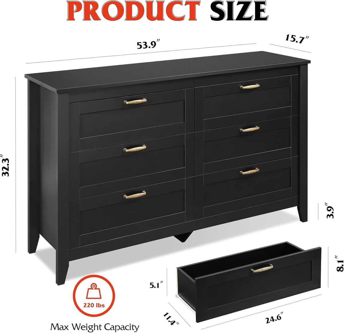 6 Drawer Retro Wood Dresser with Metal Handle K27992