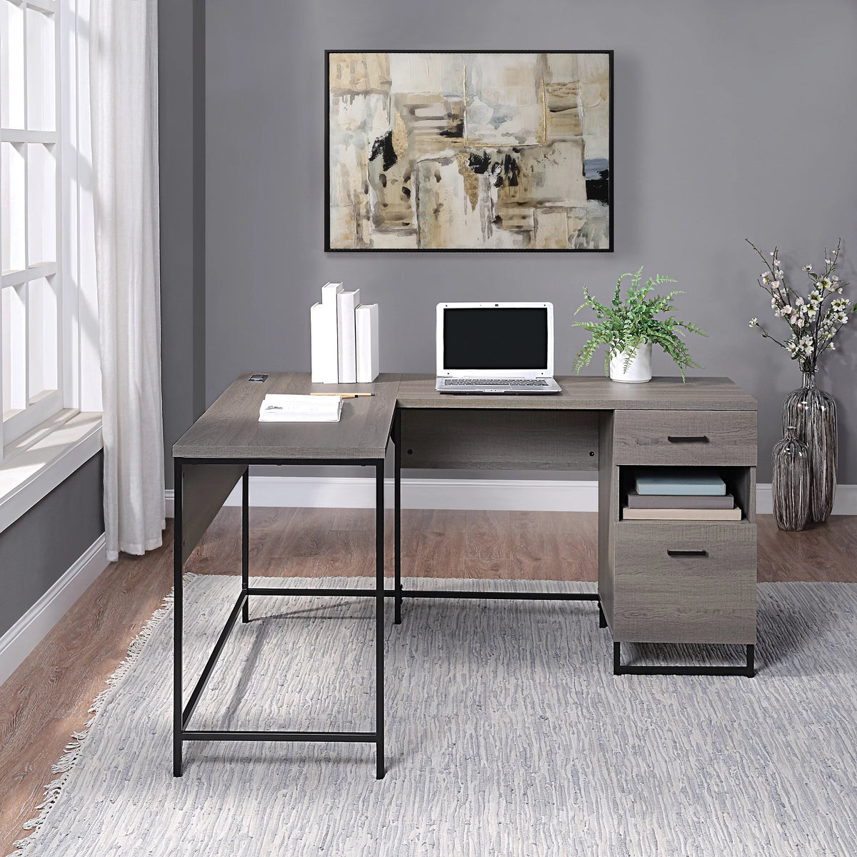 L-Shape Desk with Power and Storage M704