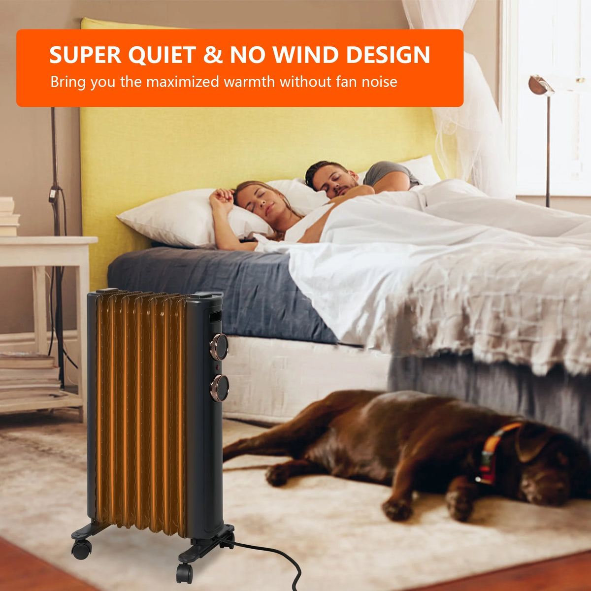 Oil Filled Radiator Heater with 3 Heating Modes, Adjustable Thermostat, Universal Wheels, Black&Gray B697