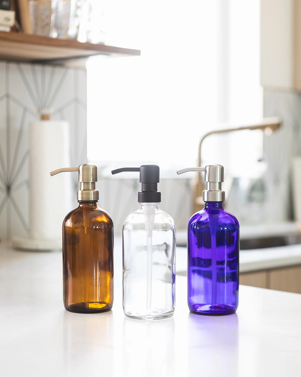 Cobalt Blue Glass Soap and Lotion Dispenser with Stainless Steel Pump - 2 Pack K534884