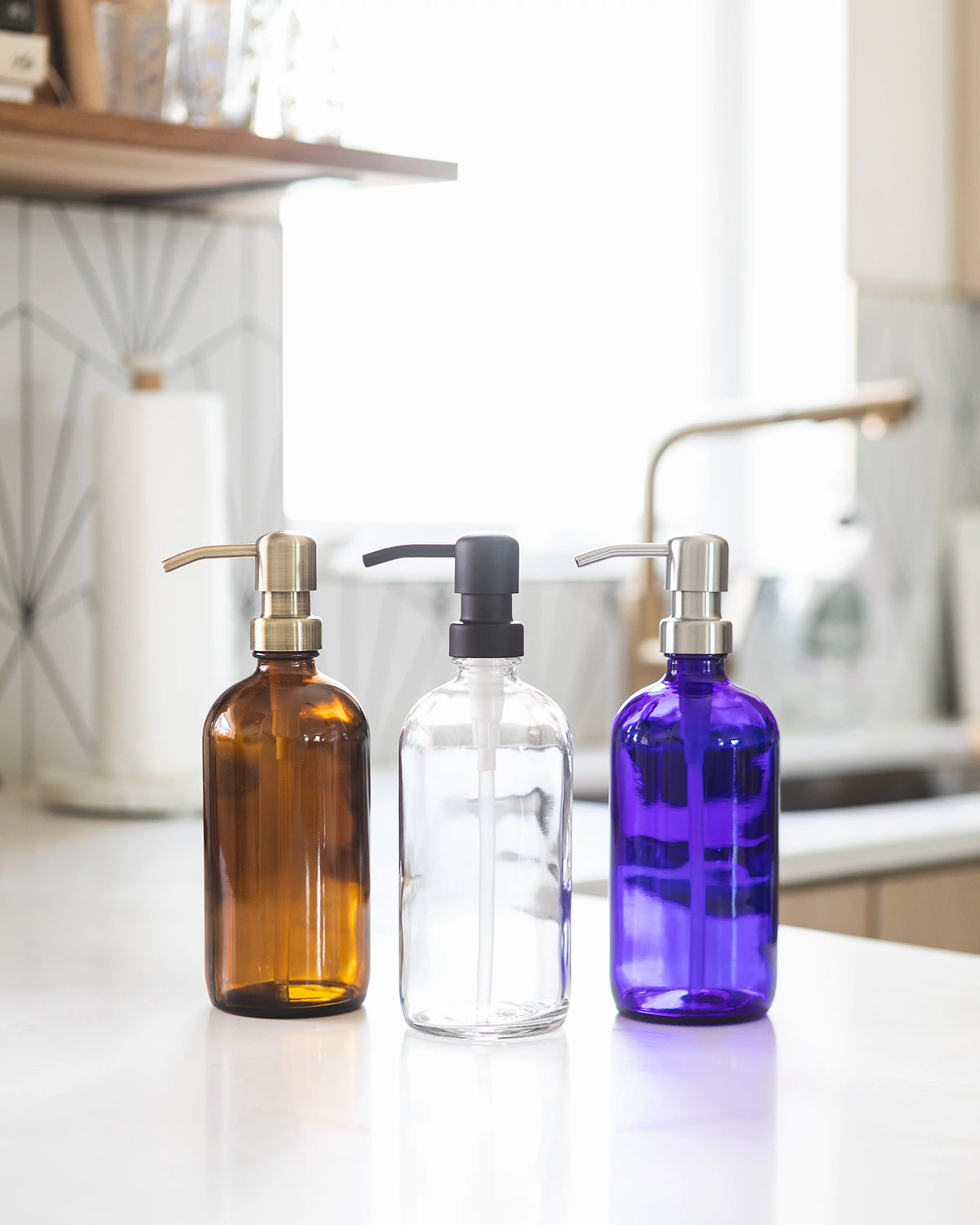 Cobalt Blue Glass Soap and Lotion Dispenser with Stainless Steel Pump - 2 Pack K534884