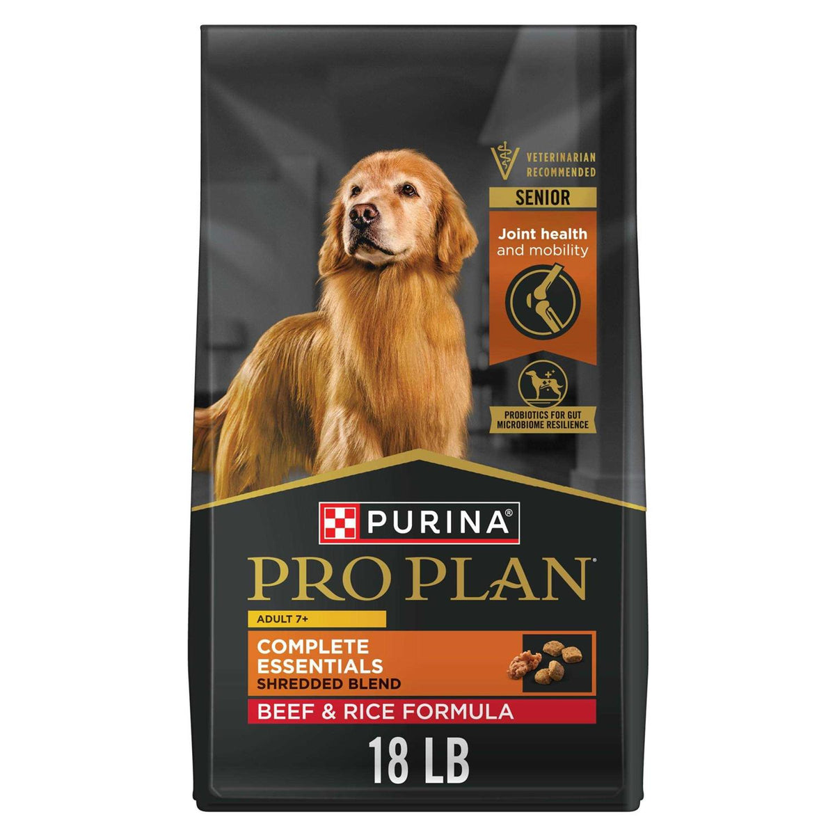 Senior Adult 7+ Complete Essentials Shredded Blend Beef & Rice Formula High Protein Dog Food H524217