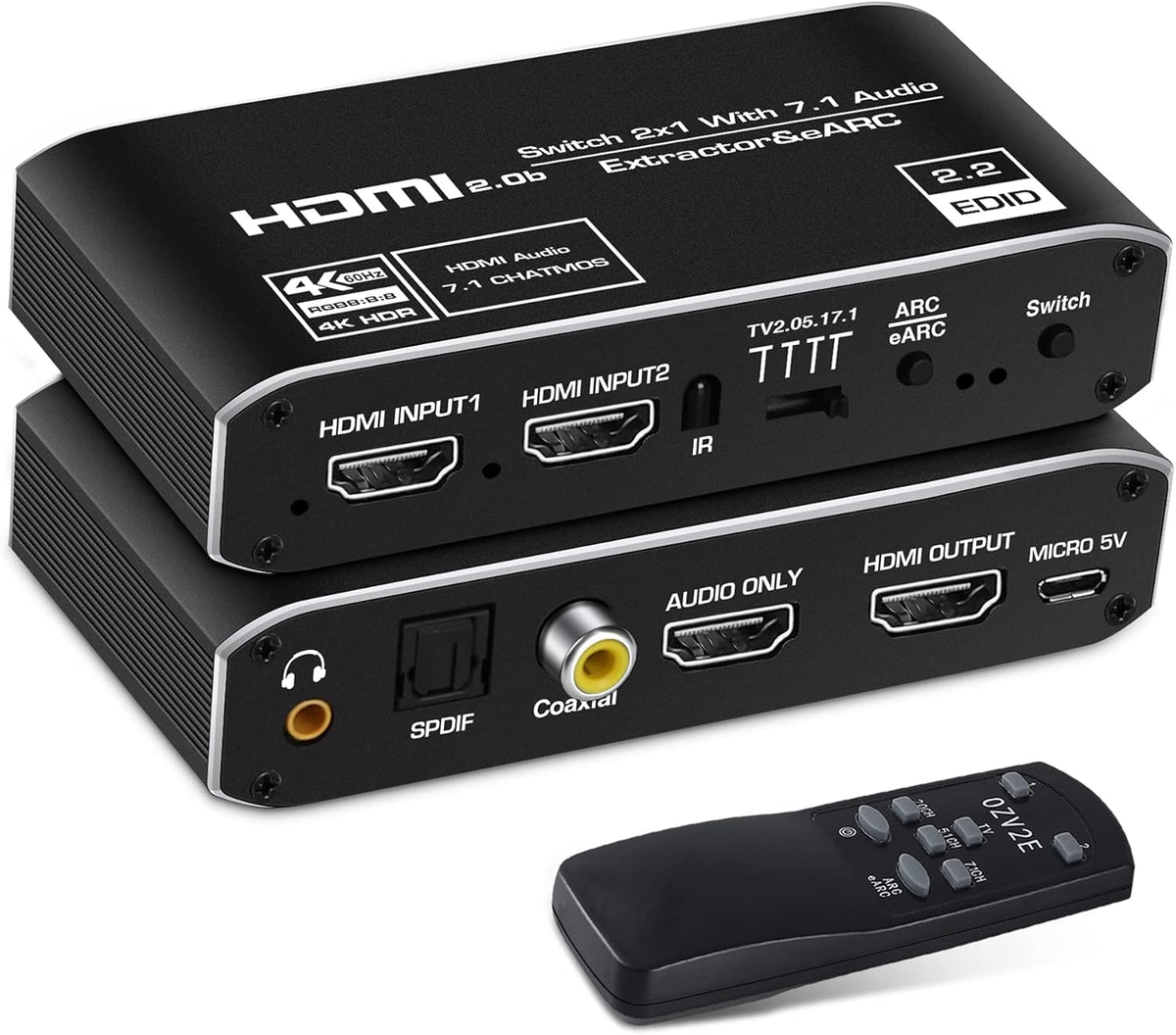 4K@60Hz eARC HDMI Audio Extractor with 7.1CH Audio Out, Pack of 2 Q60953