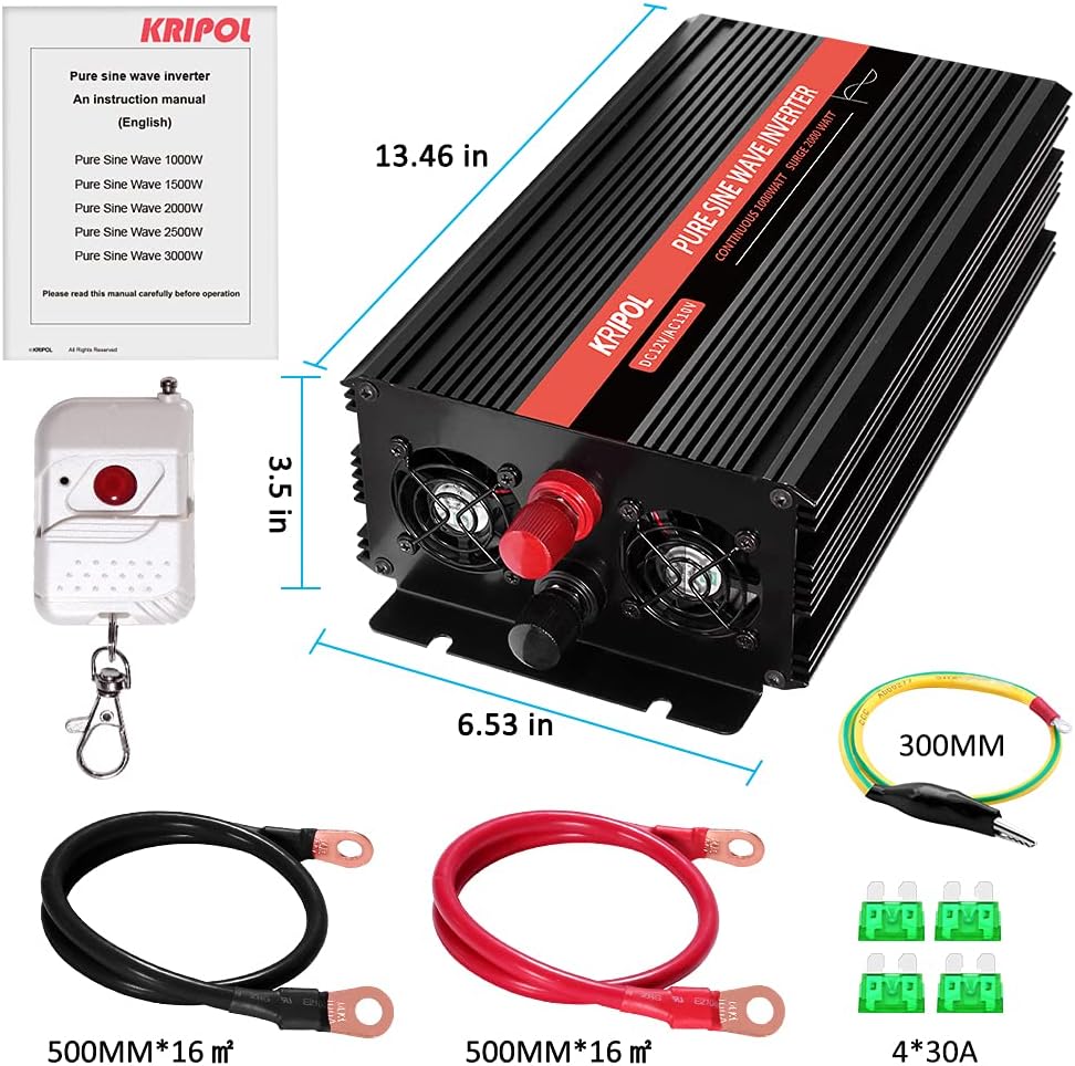 1000 Watt Pure Sine Wave Inverter 12v DC to 110/120v AC N414