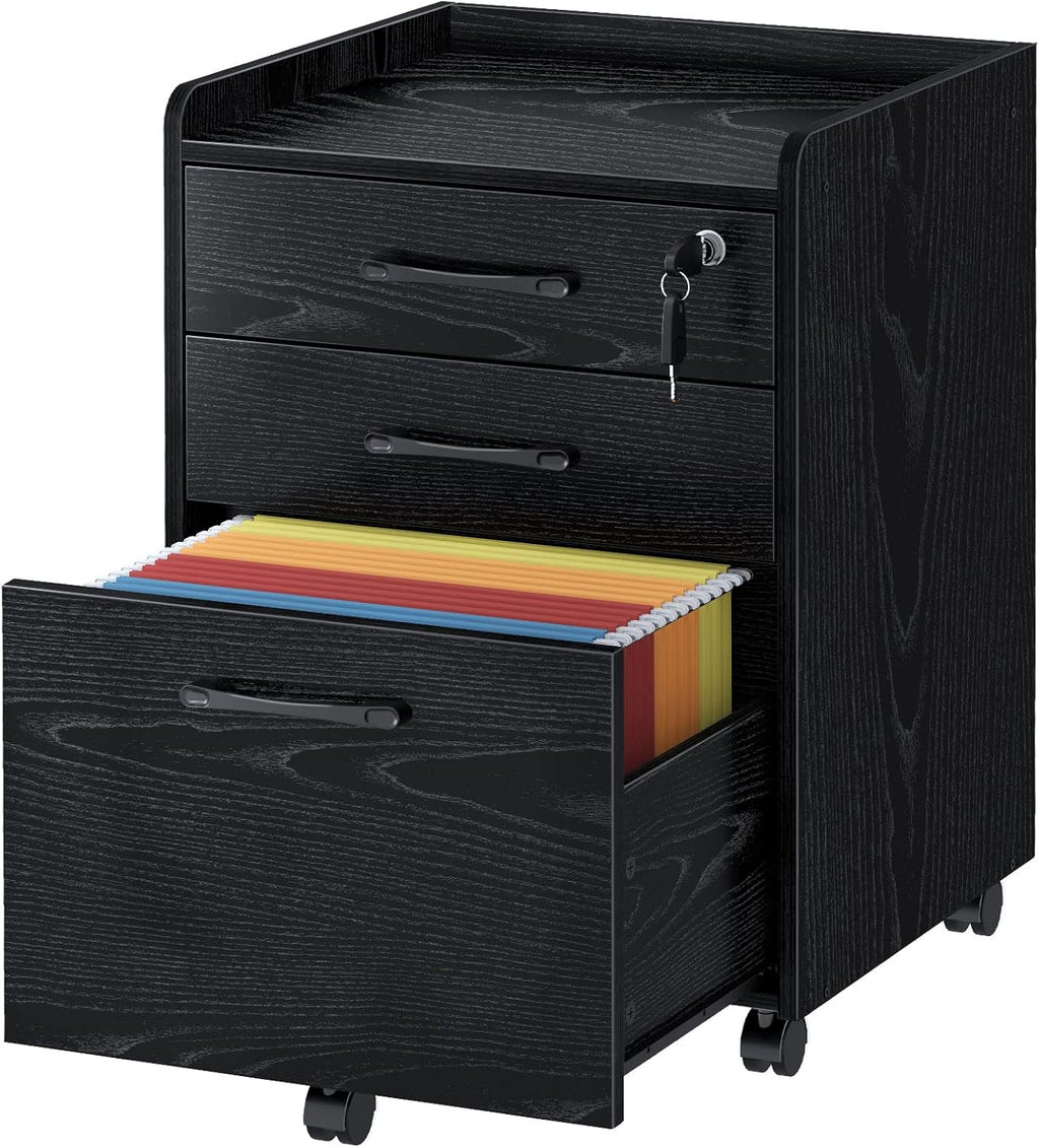 Rustic Brown 3 Drawer Rolling File Cabinet M999