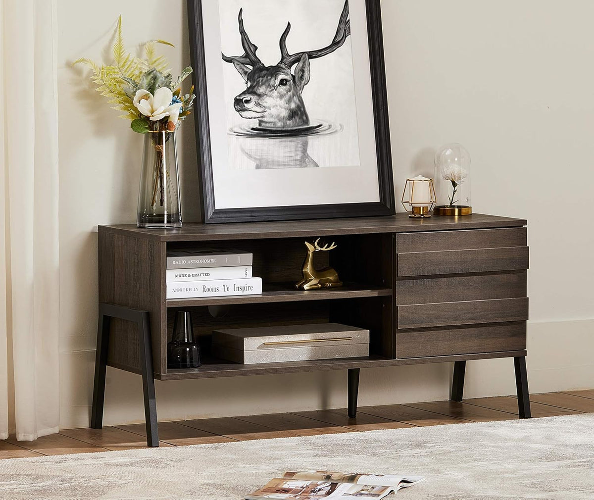 Black and Oak 60 inch Wood TV Stand V816093