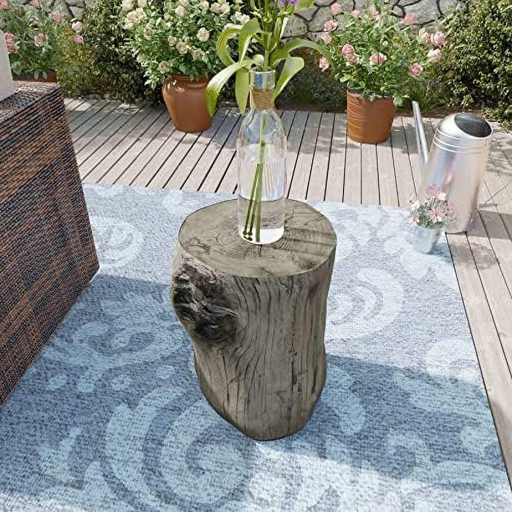 Rustic Stump Side Table Chocolate Brown Wood-Look End Table Stool X404703