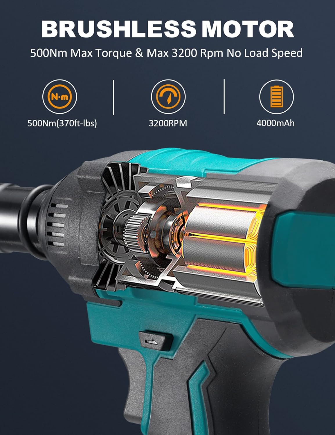 Cordless Impact Wrench 1/2 Inch 21V 370 Ft-lbs with 2 Batteries X2660