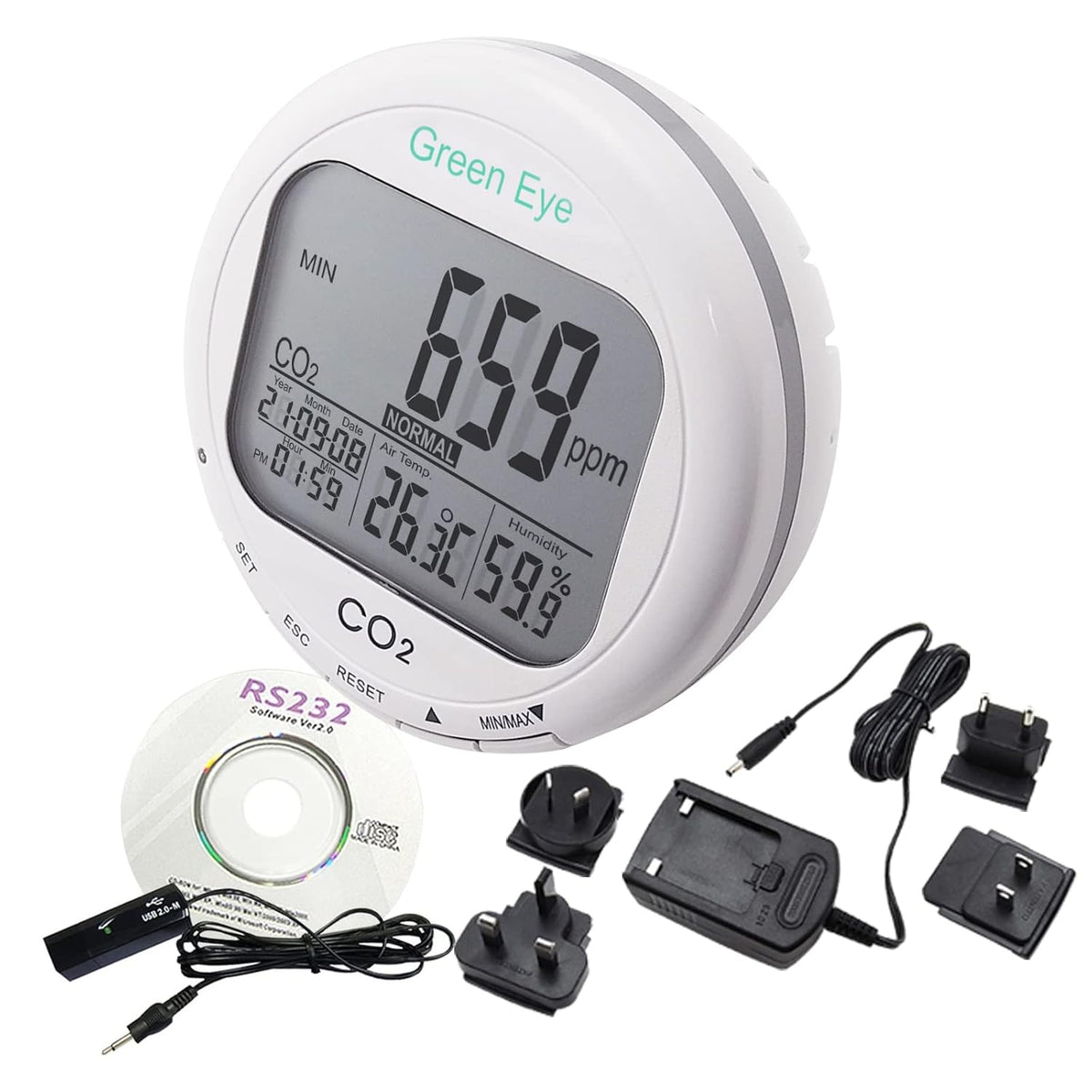 CO2 Carbon Dioxide Monitor with Relay Function NDIR Sensing Probe P206