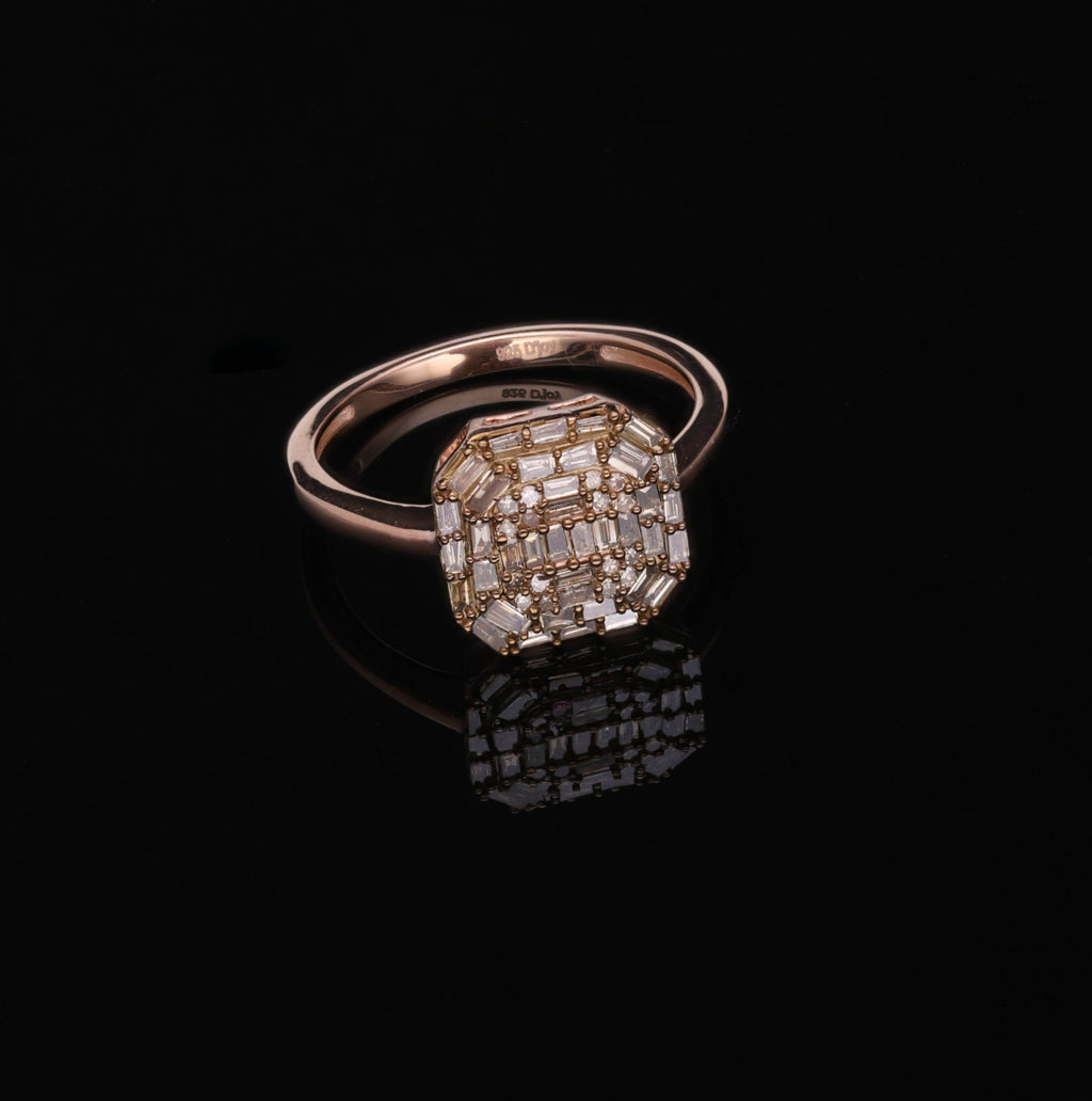 0.5 Ct 925 Sterling Silver Baguette Natural Champagne Diamond Cluster Engagement Ring Size 7 T251