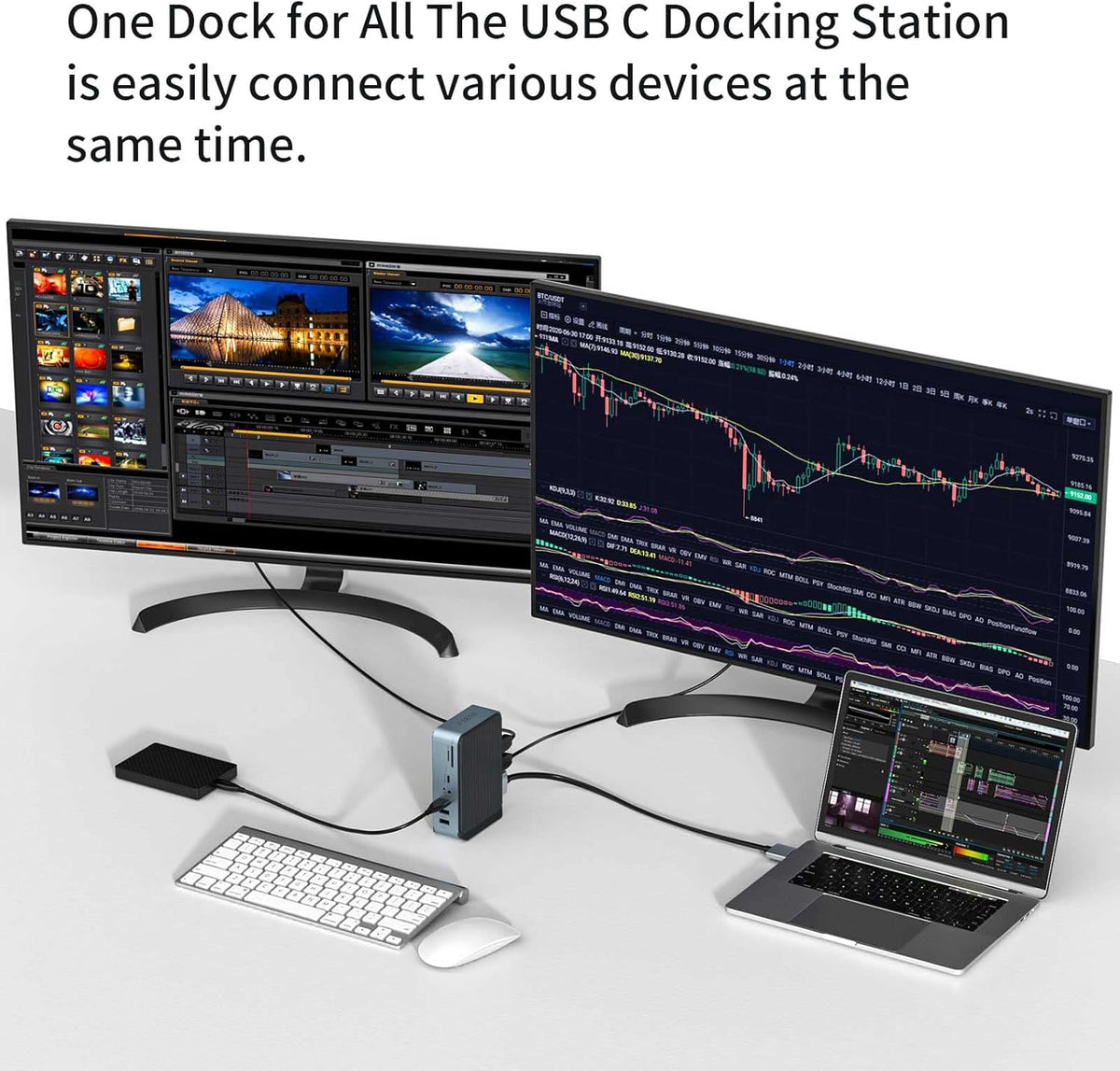 USB C Docking Station with Dual HDMI, VGA, Ethernet, SD/TF Card Reader G83932
