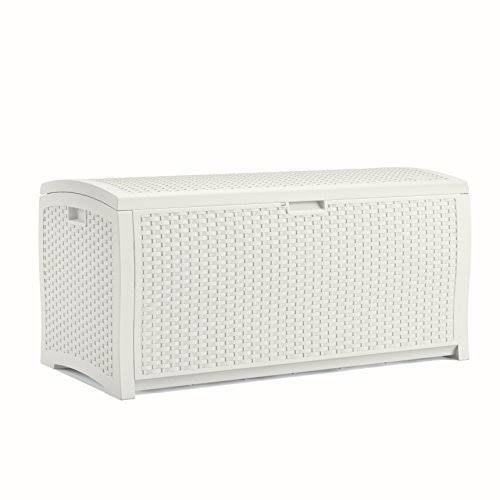 White Wicker Resin Deck Box, 99 Gallon L121