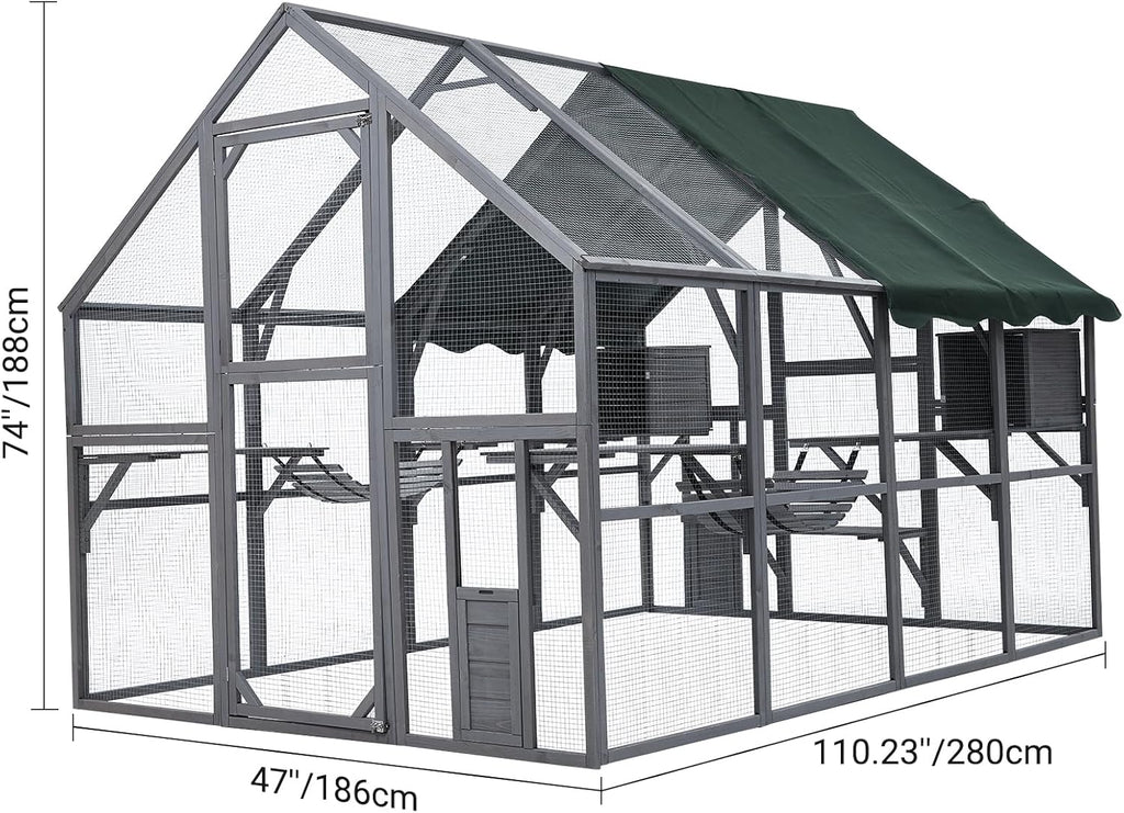 Large 3-Tier Outdoor Cat House with 2 Lockable Cat Doors and a Walk in Door B244407