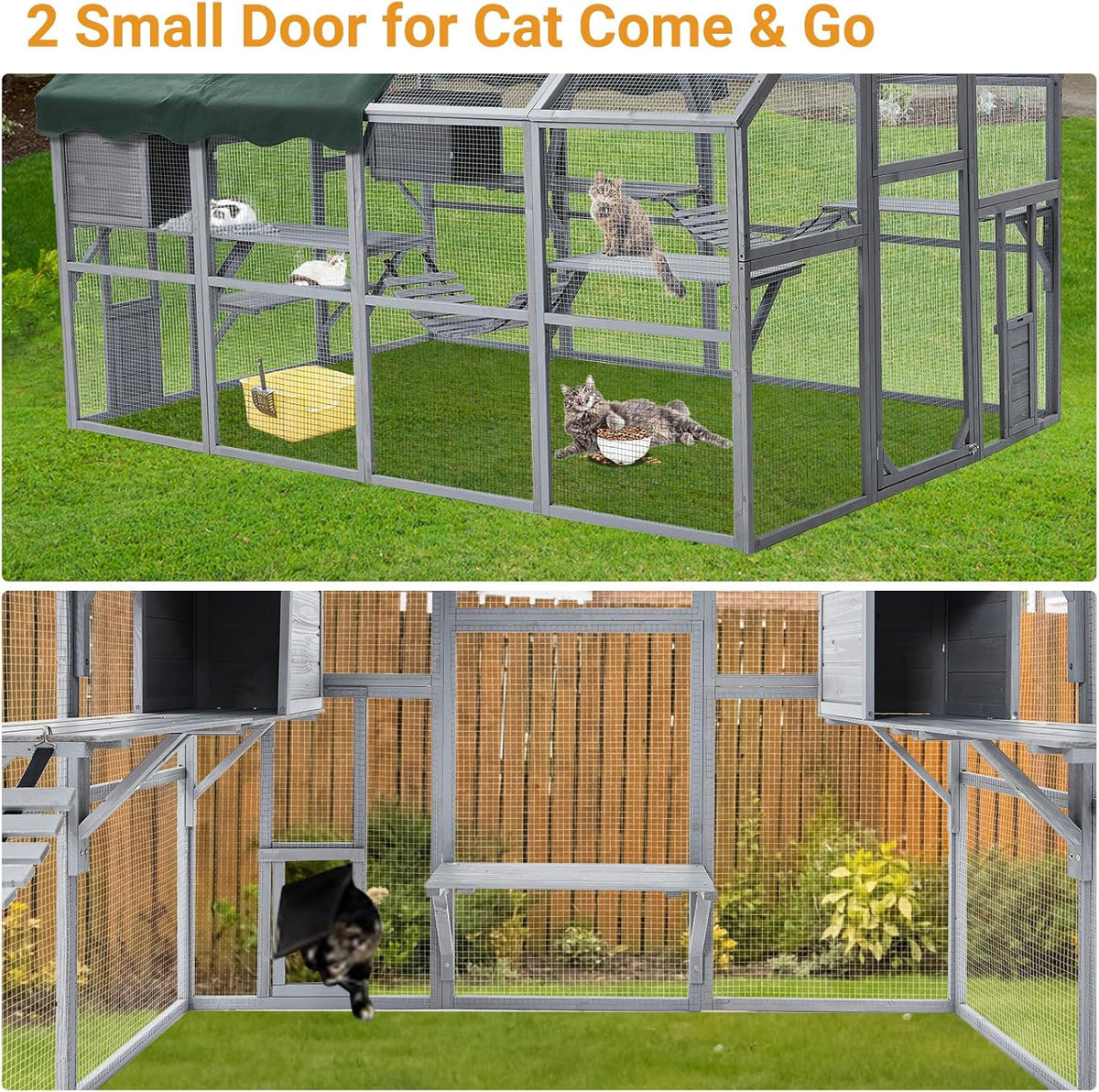 Large 3-Tier Outdoor Cat House with 2 Lockable Cat Doors and a Walk in Door B244407
