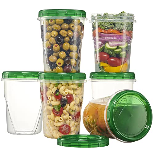 6 Pack 16 oz Green Plastic Food Storage Containers with Screw on Lid P50257