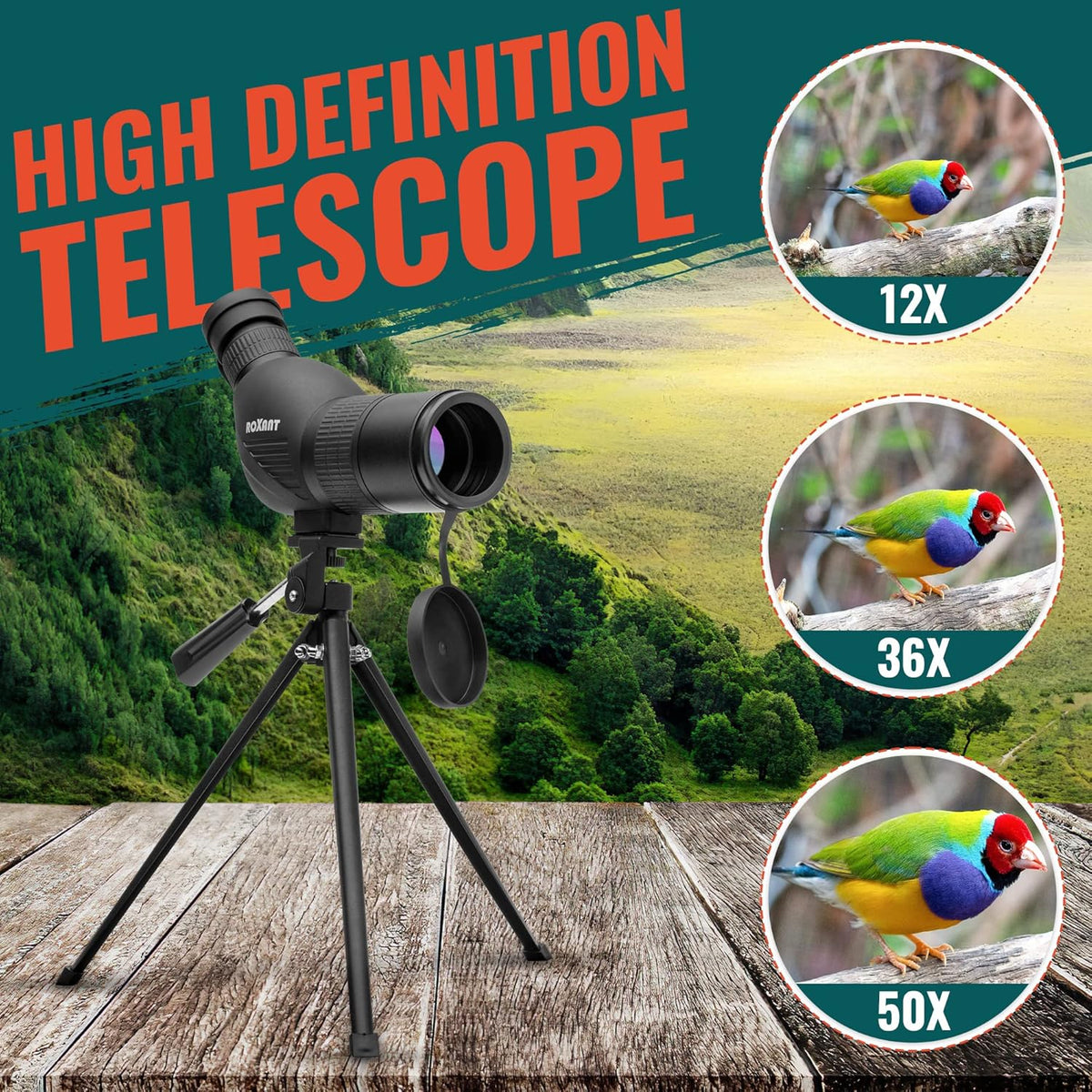 12-36x50 High Definition Spotting Scope with Tripod & Carrying Case H6259
