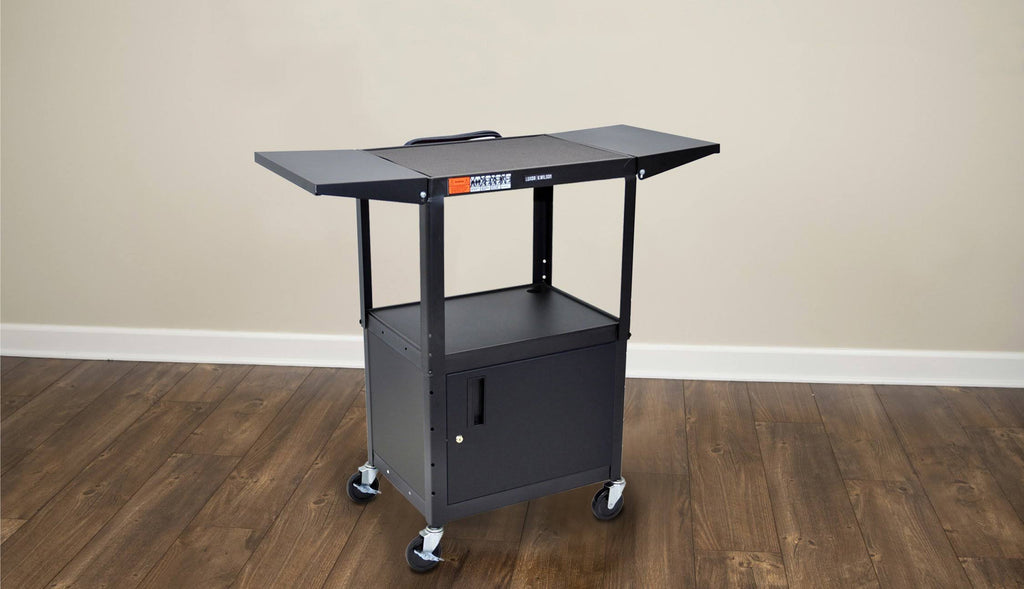 Adjustable Height Steel AV Cart with Cabinet and Drop Leaf H23685
