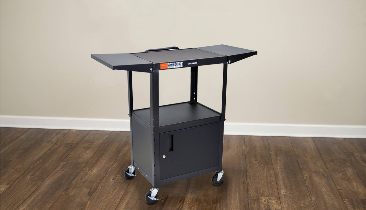 Adjustable Height Steel AV Cart with Cabinet and Drop Leaf H23685