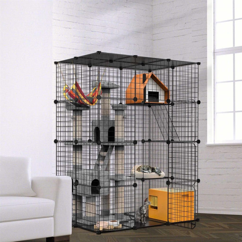 DIY 4-Door Large Cat Cage Playpen E4213