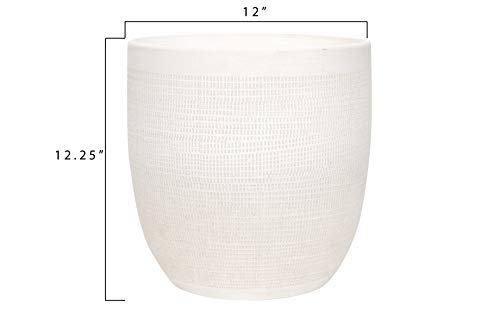 Large Matte White Embossed Stoneware Planter L73305