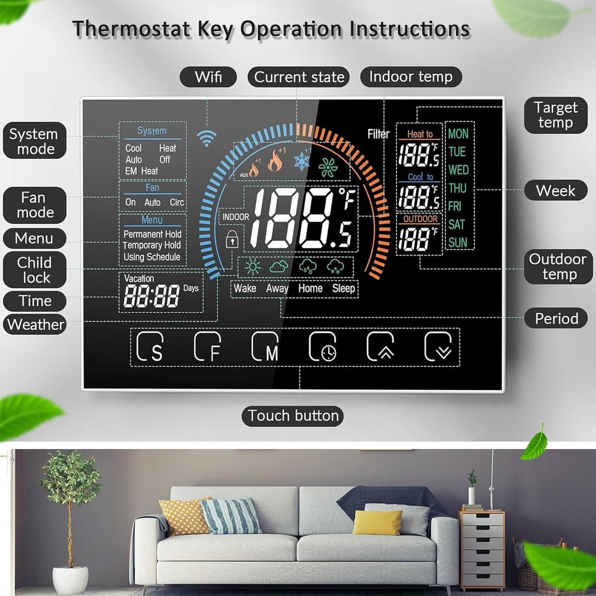 Digital WiFi Thermostat with App and LCD Color Screen E259677