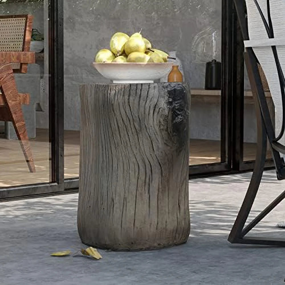 Rustic Stump Side Table Chocolate Brown Wood-Look End Table Stool X404703