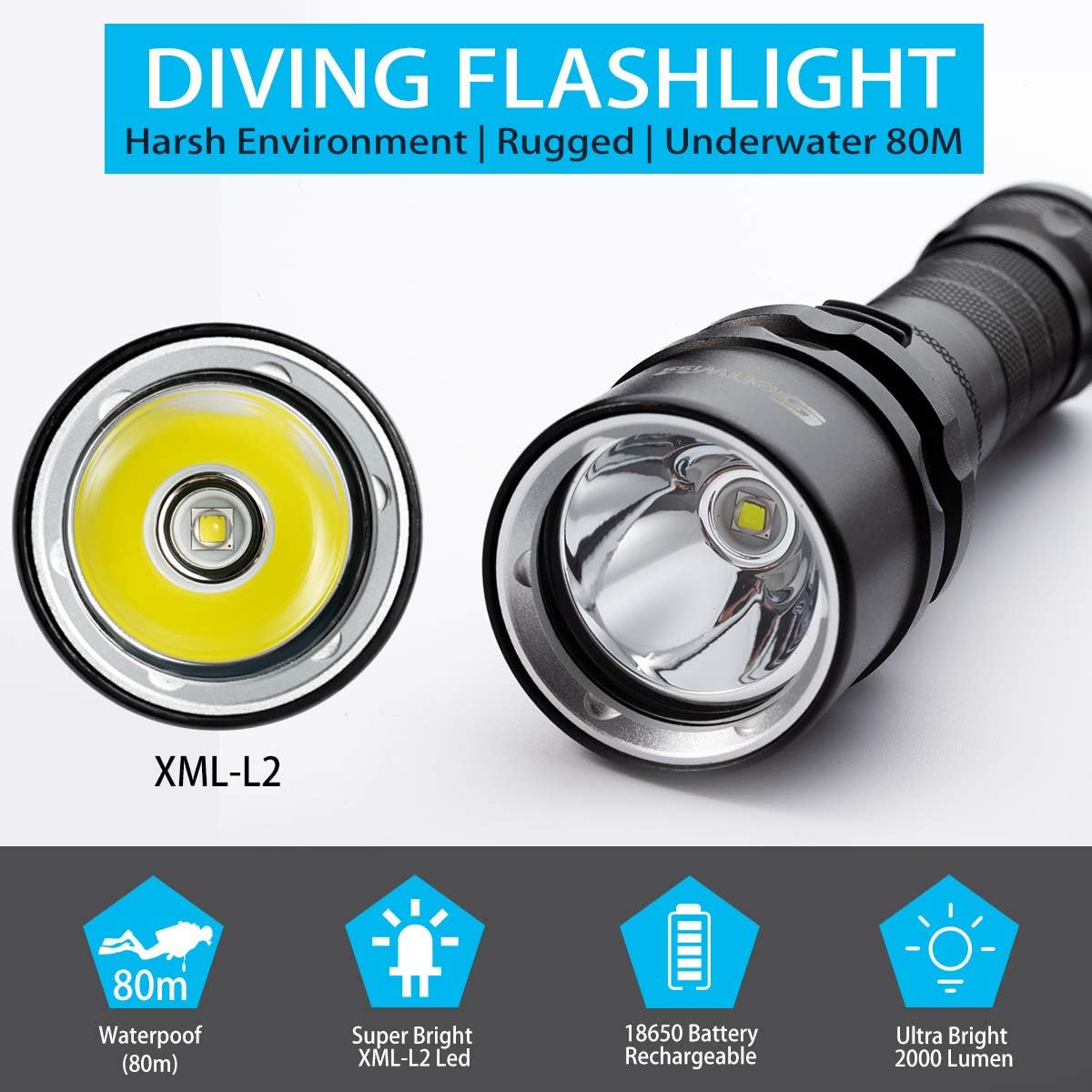 2000 Lumen Waterproof Underwater LED Dive Torch M230