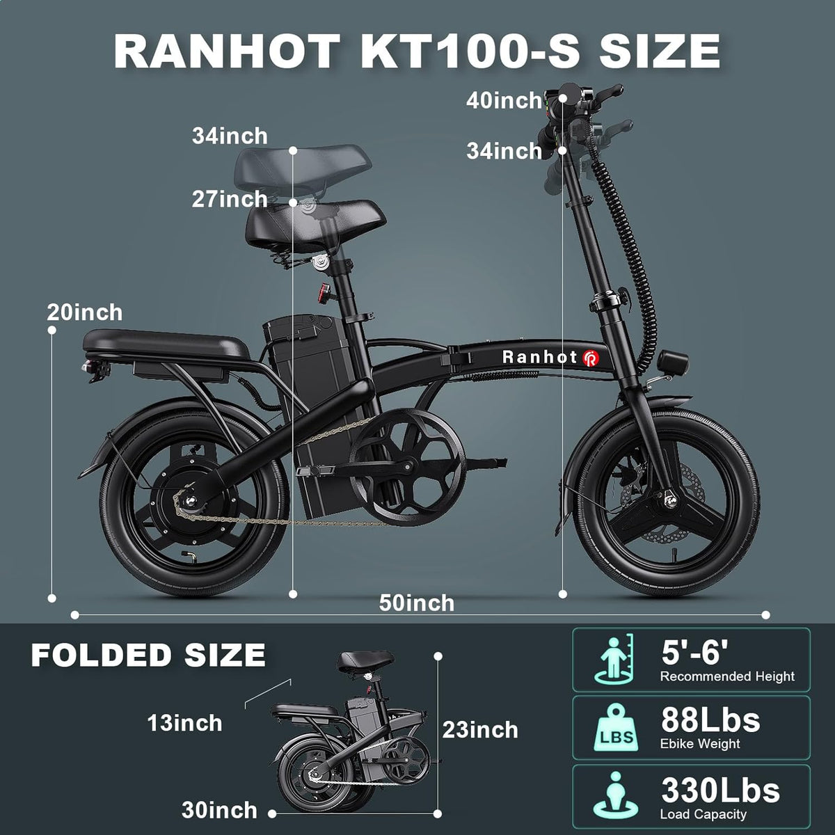 Folding Electric Bike with 750W Motor, 48V 13Ah Battery, 14” Tire J29670