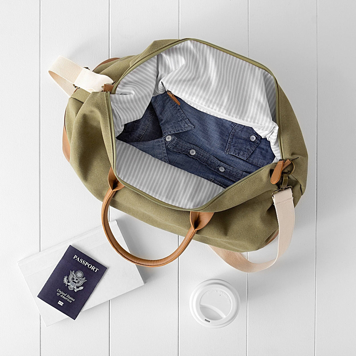 Green Washed Canvas Weekender O50645