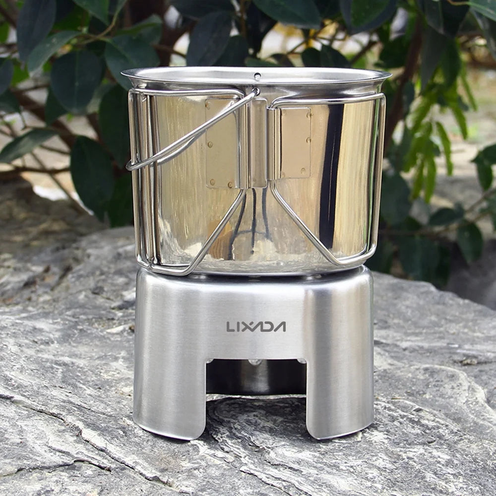 Stainless Steel Camping Cookware Pot and Wood Stove Set U218356
