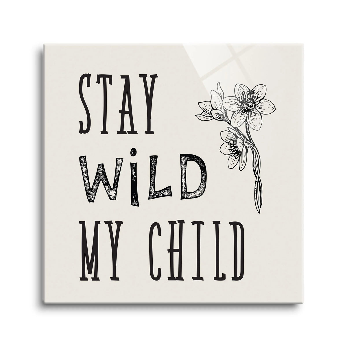 White Floral Sketch 24 x 24 Glass Wall Hanging Sign P76364