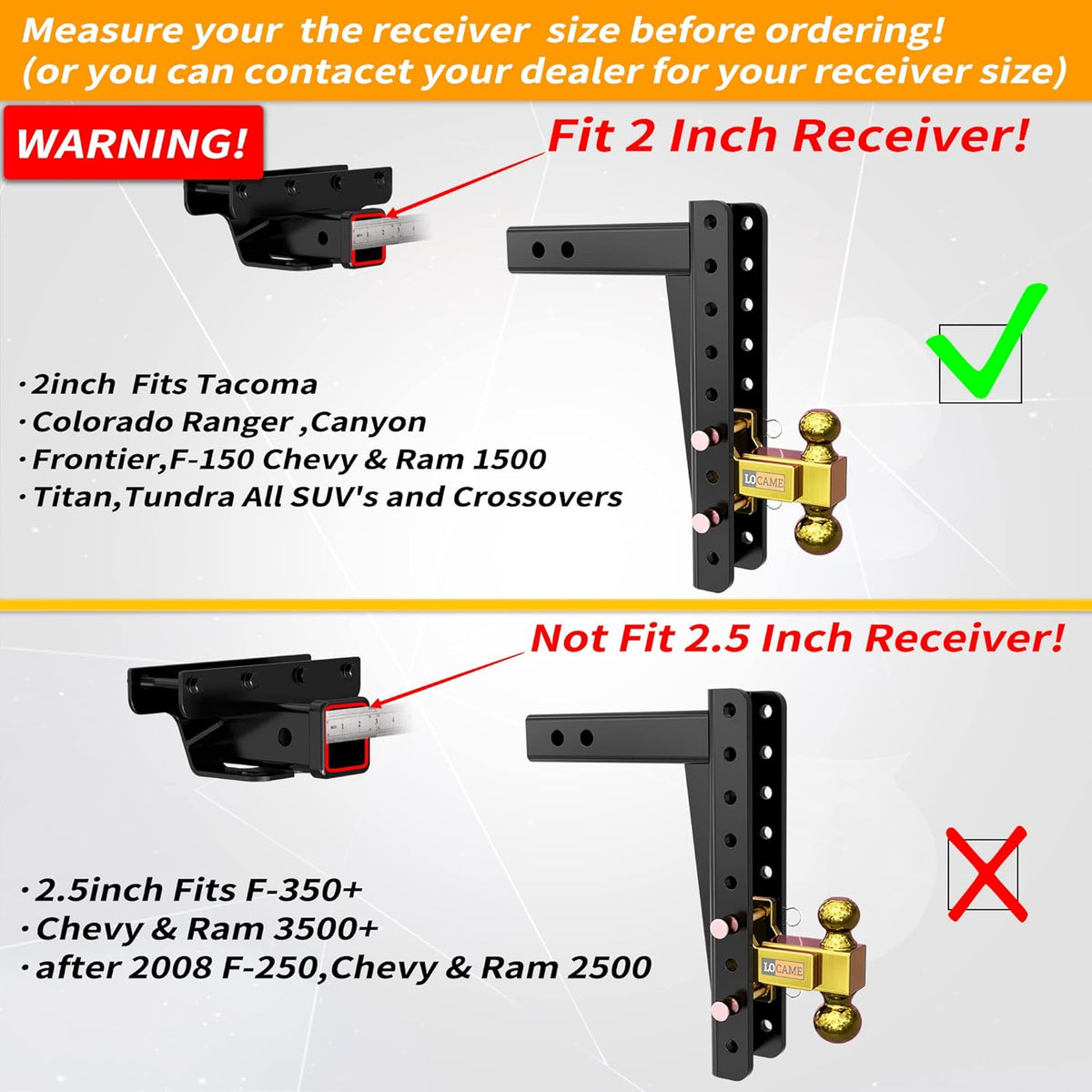 Adjustable Trailer Hitch, 2-Inch Receiver, 13-Inch Drop/Rise, 21000 LBS GTW, Double Pins, Solid Ball Mount Z678