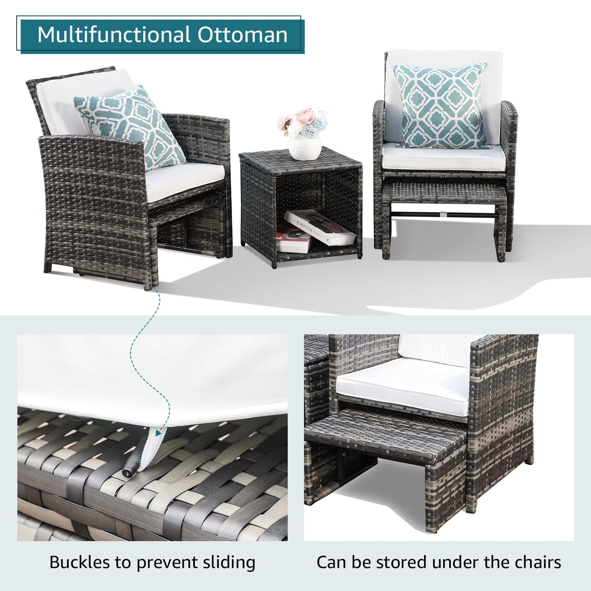 Patio Chairs Chat Set with Ottoman Coffee Table and Pillows R345278