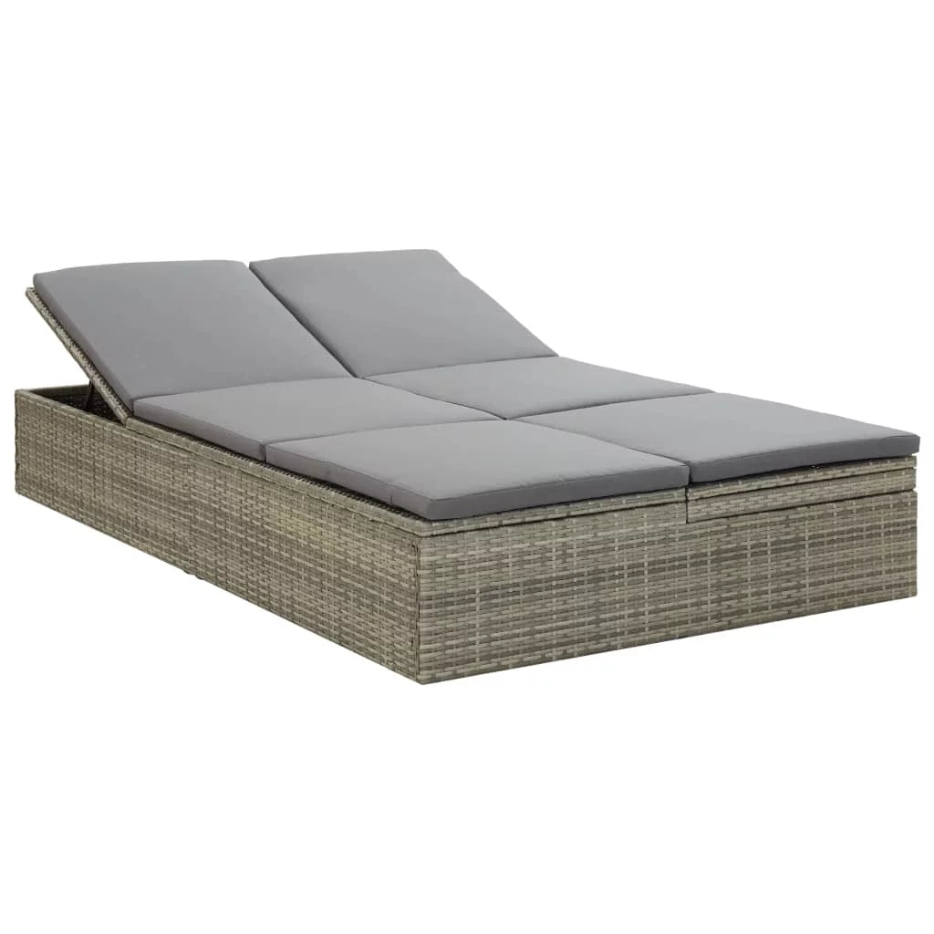 Convertible Sun Bed with Cushion Poly Rattan Gray R383649