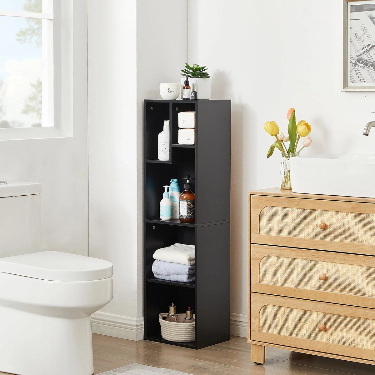 Black 3-Tier Wood Bookcase Set of 2 A99567