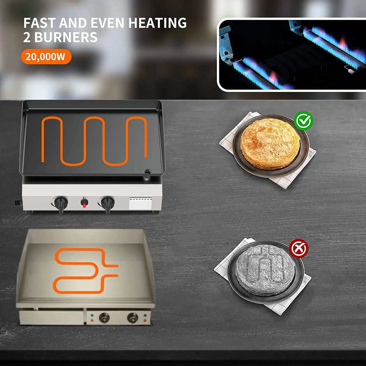 3 Burner Propane Gas Griddle with Side Shelves B990