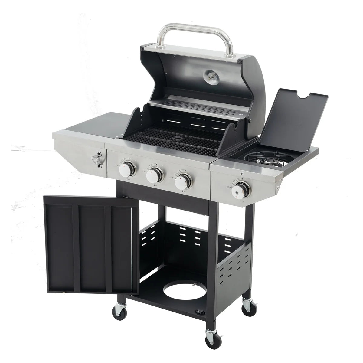 3 Burner Propane Gas Grill with Side Burner, Stainless Steel, Black D676