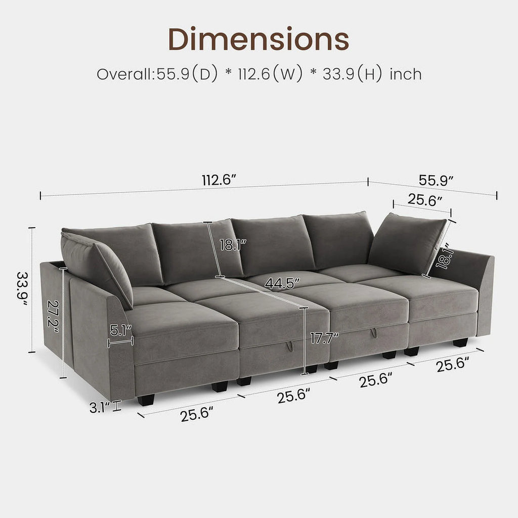 Pearl Grey Convertible Sleeper Sofa with Storage Q837