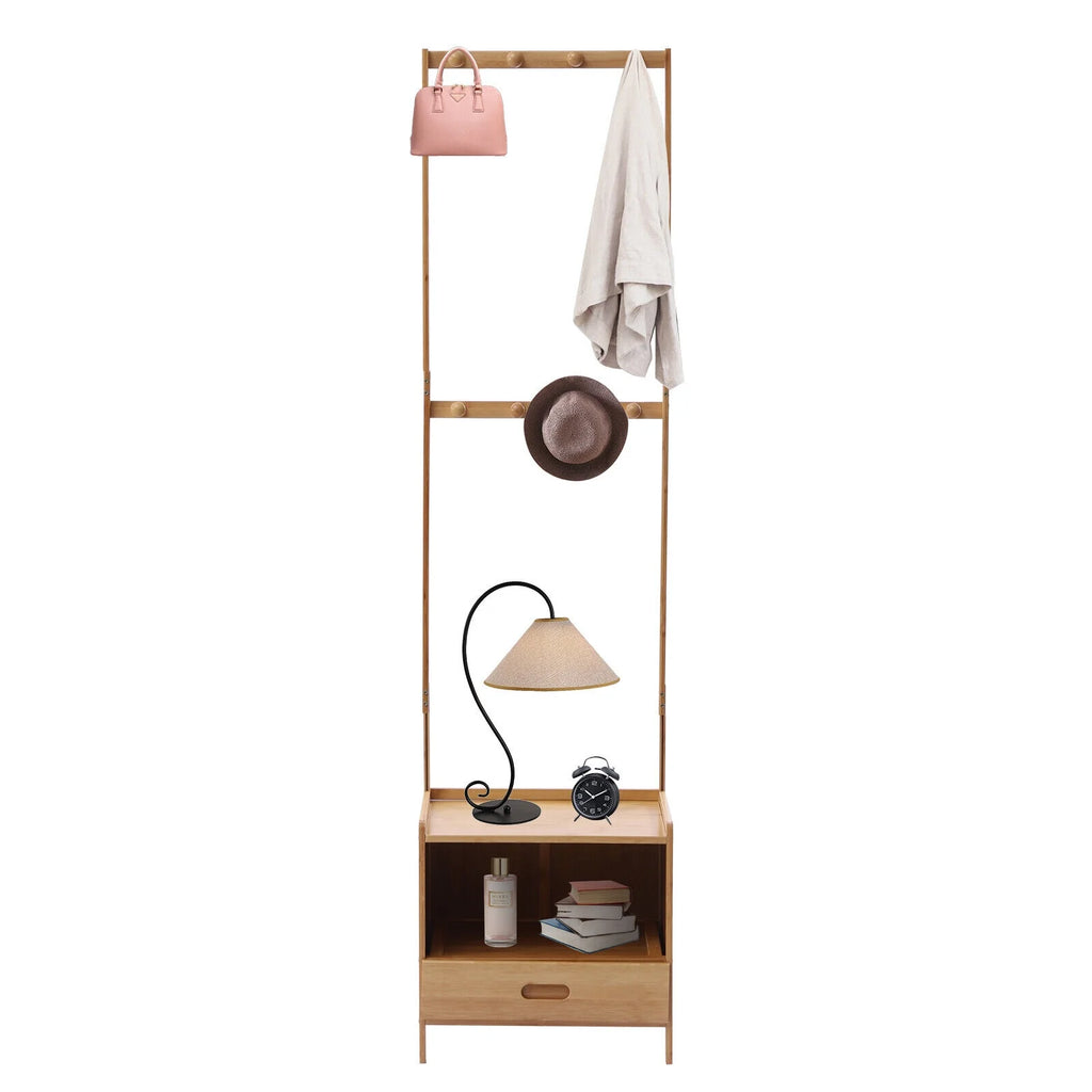 Bamboo Coat Hat Rack Shoe Bench with 8 Hooks A1241