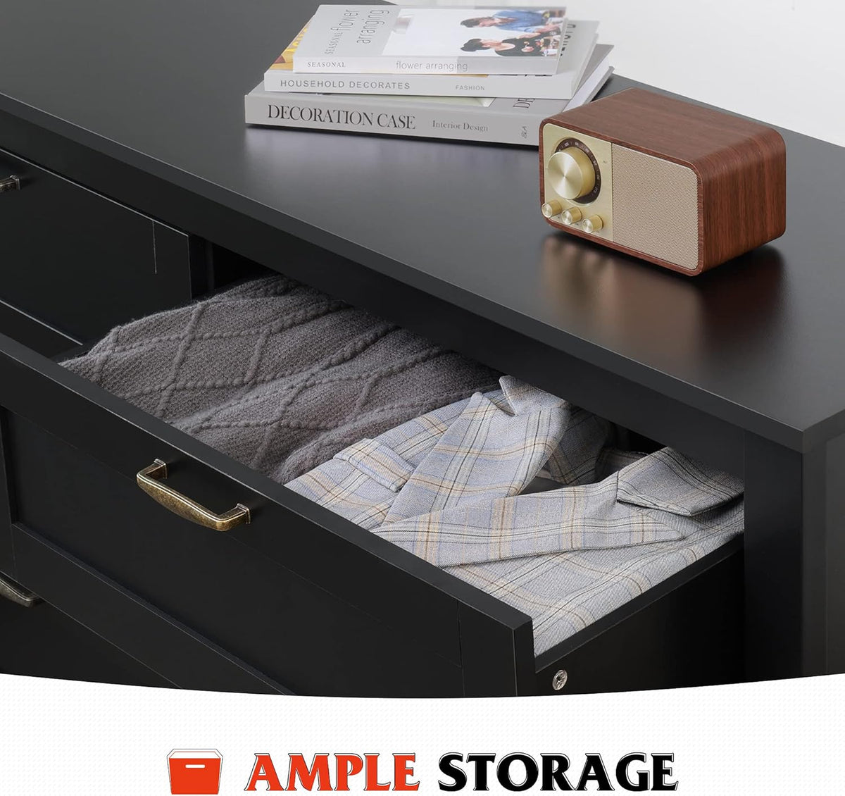 6 Drawer Retro Wood Dresser with Metal Handle K27992