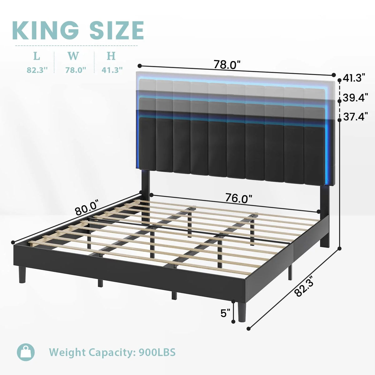 King Leather Upholstered Platform Bed with Charging Station and LED Lights G791891