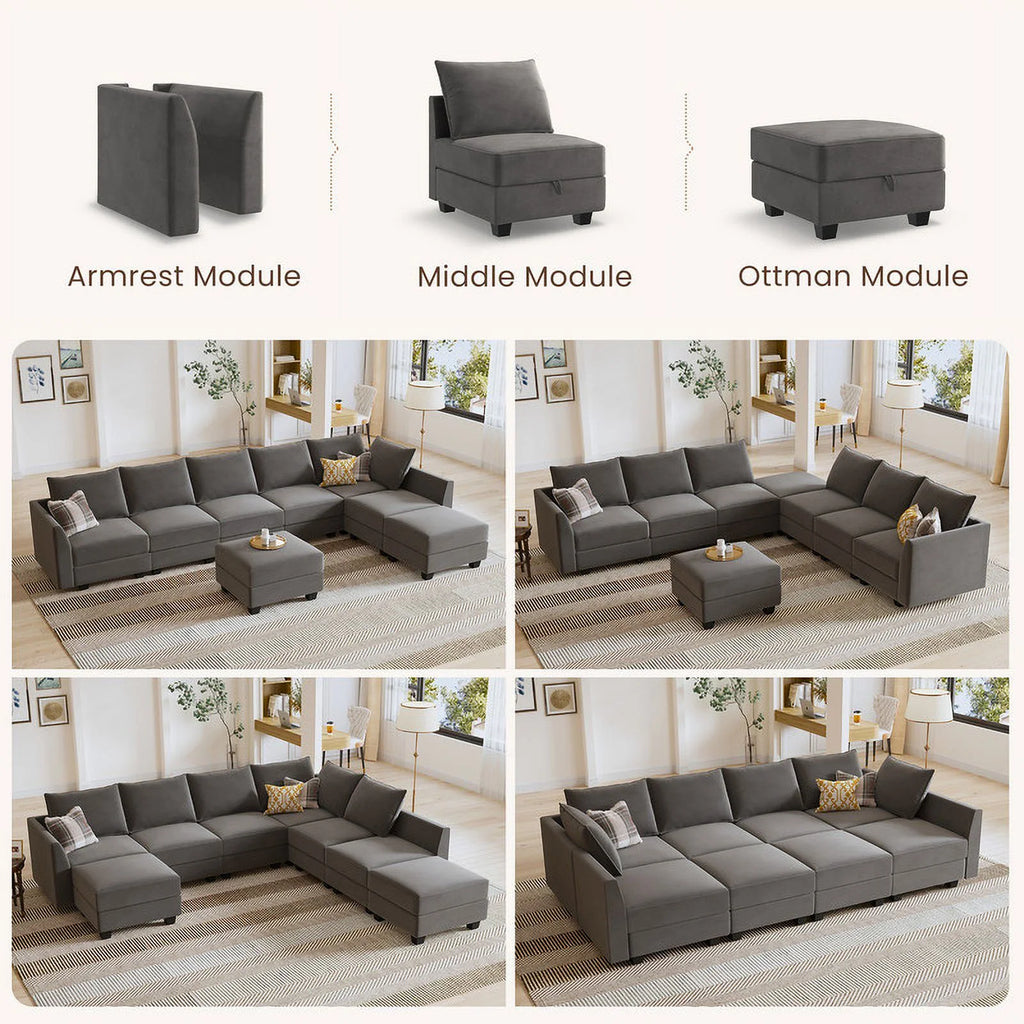 Pearl Grey Convertible Sleeper Sofa with Storage Q837