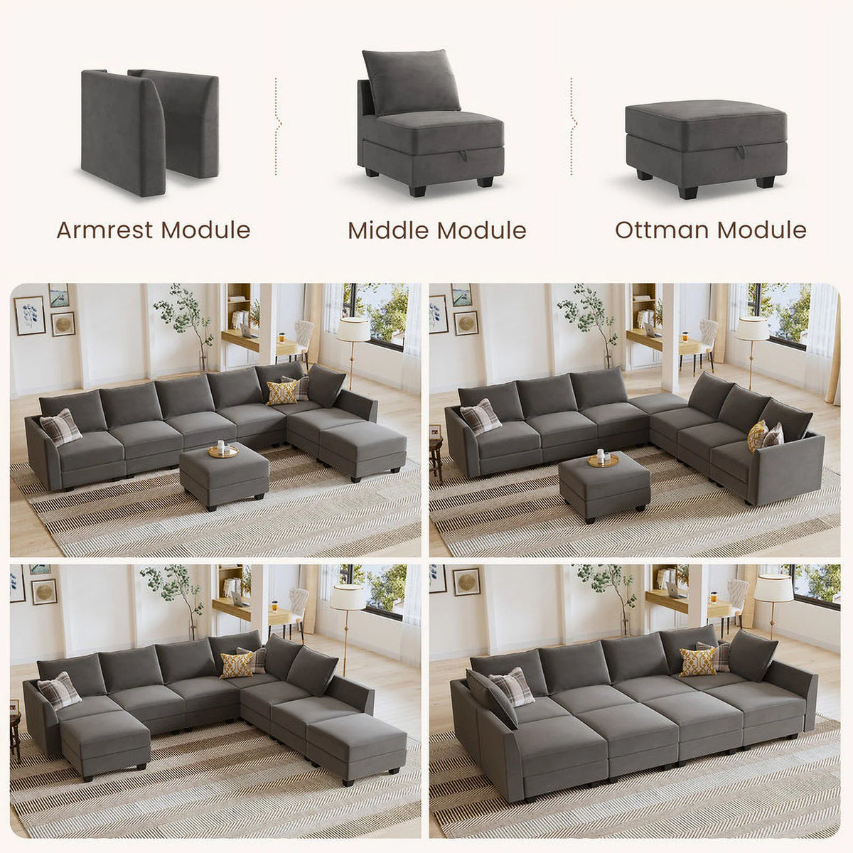 Pearl Grey Convertible Sleeper Sofa with Storage Q837