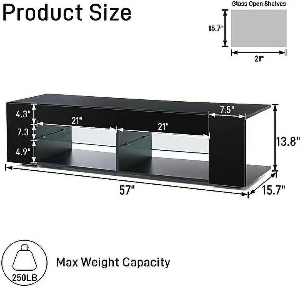 57 Inch LED TV Stand with Glass Shelves Y38240