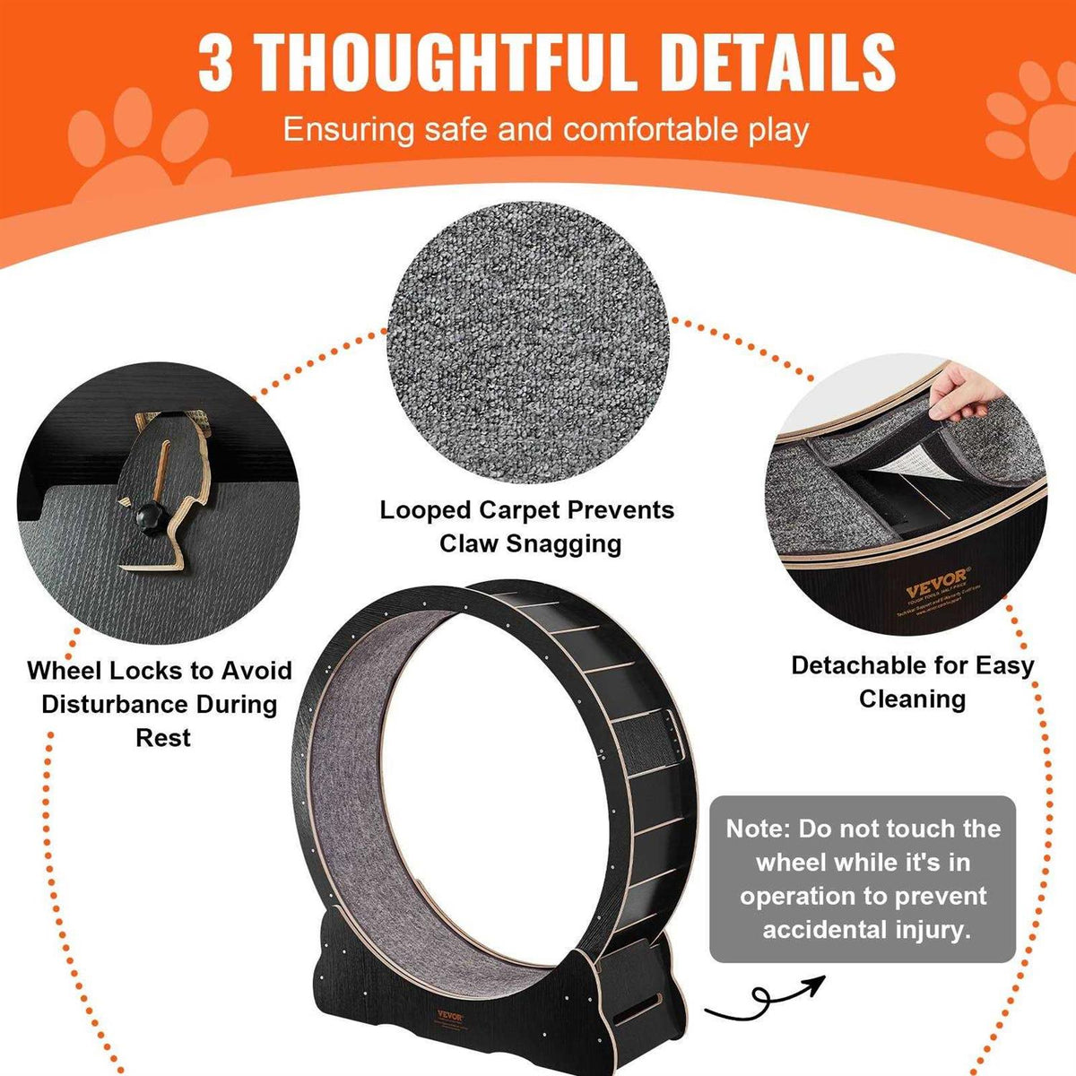Large Cat Exercise Wheel with Detachable Carpet and Cat Teaser B4081