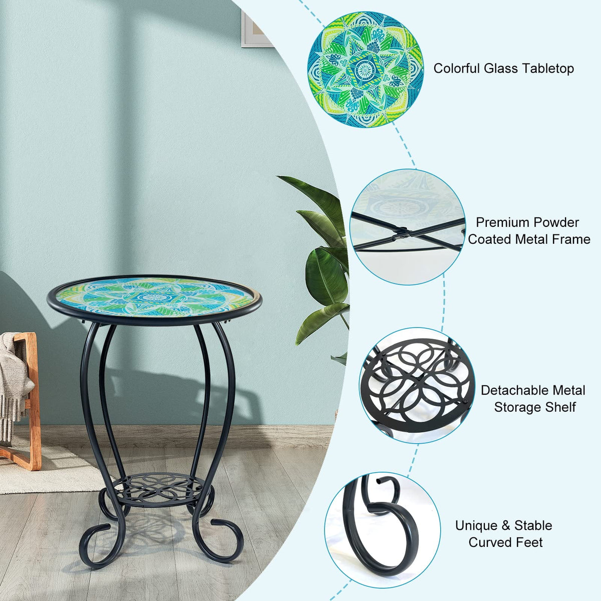 Two Tier Green Mosaic Outdoor Side Table N60466
