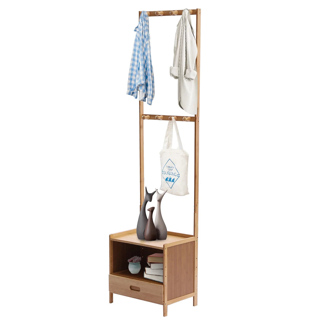 Bamboo Coat Hat Rack Shoe Bench with 8 Hooks A1241