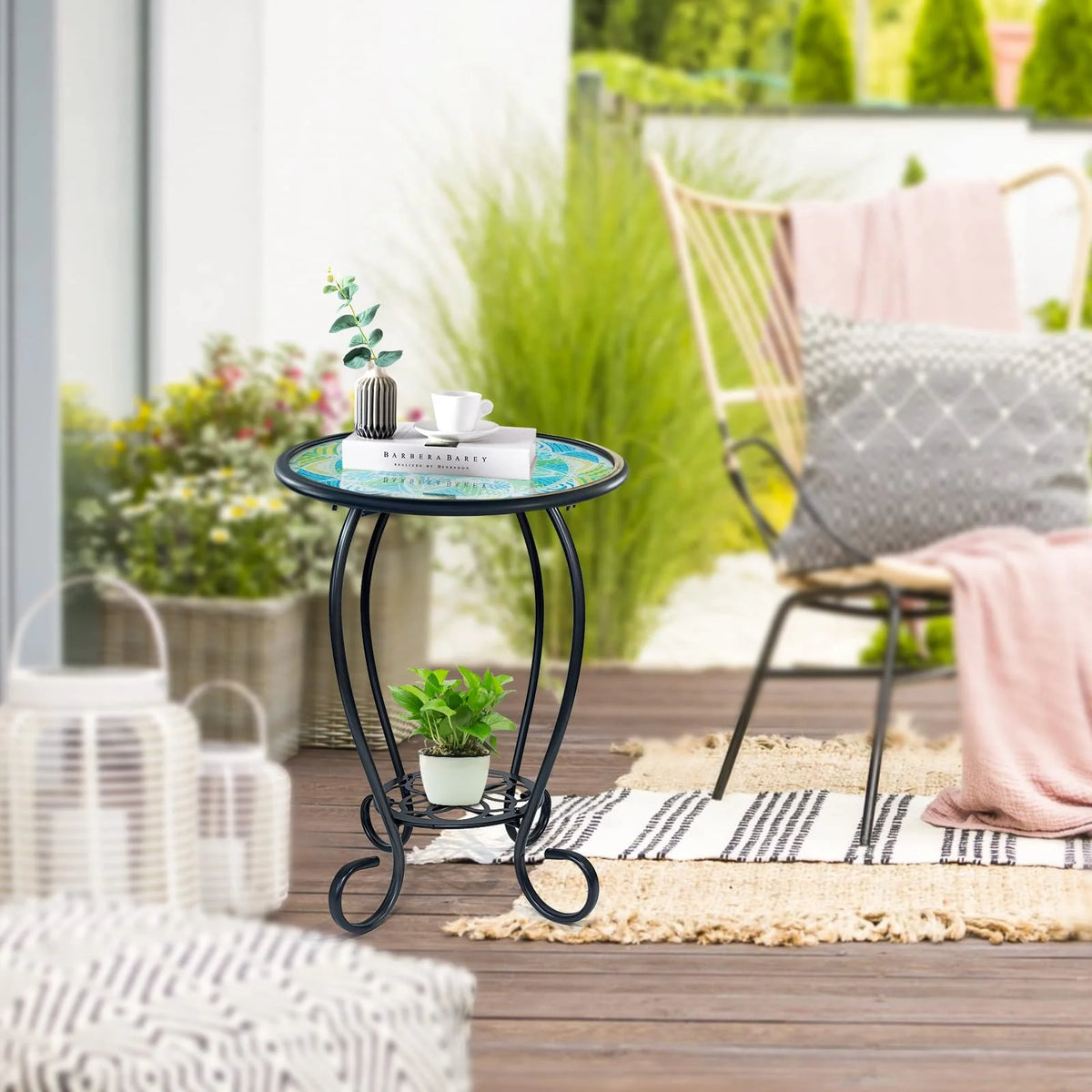 Two Tier Green Mosaic Outdoor Side Table N60466